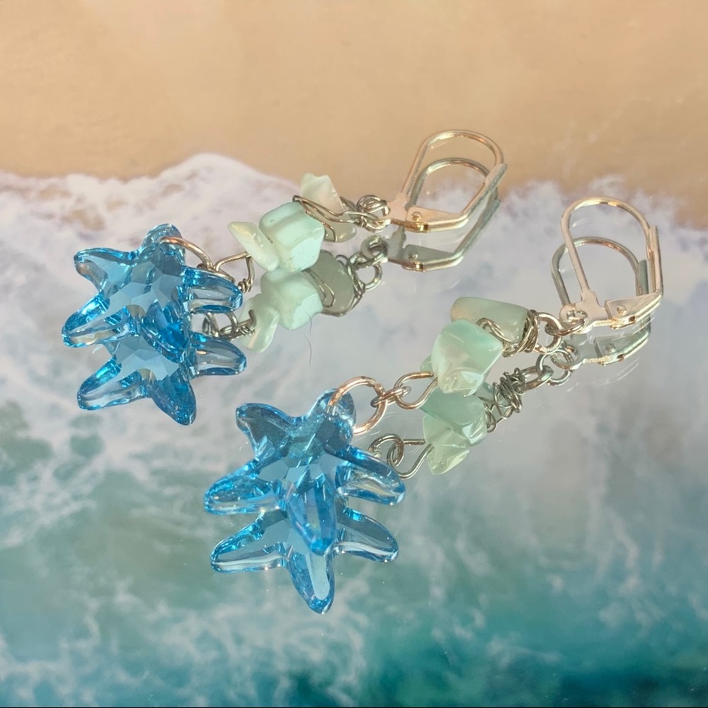 Blue Swarovski Starfish Earrings